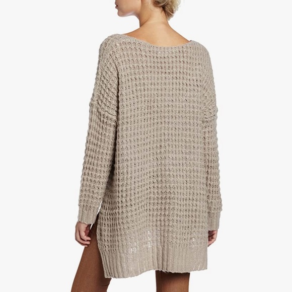 BCBGENERATION Sweater Waffle Knit High Low Wool Blend Tan Medium - Picture 2 of 7